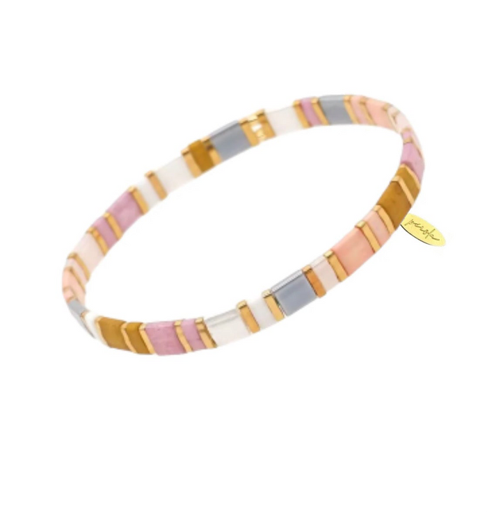 Glass Bead Bracelet- Pastel Pink/Grey