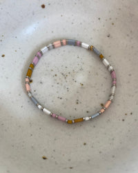 Glass bead bracelet- pastel pink/grey