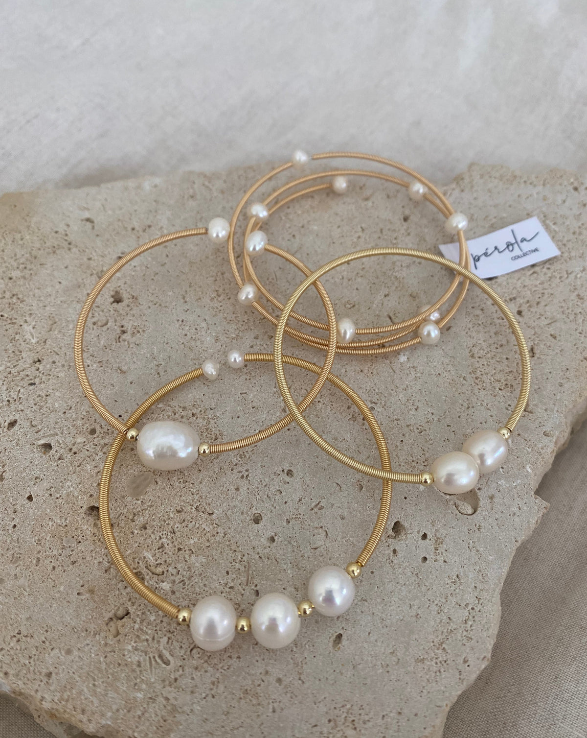 Zelia bangle- triple pearl