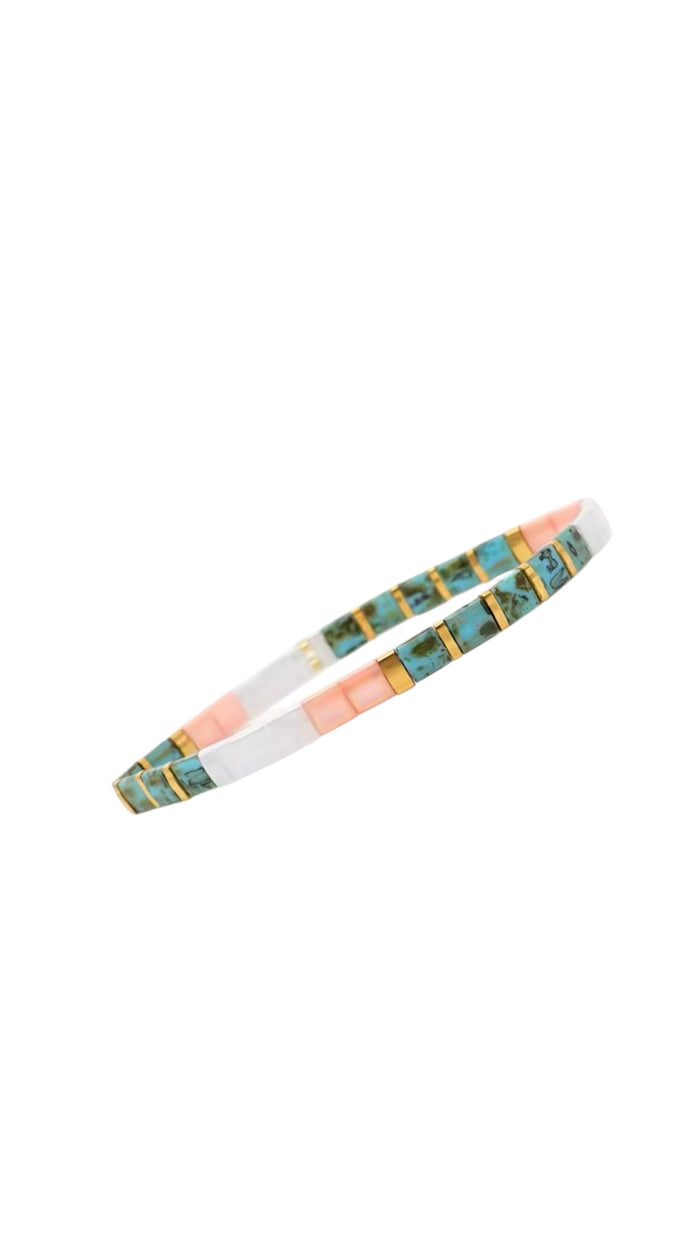 Glass bead bracelet- turquoise/pink