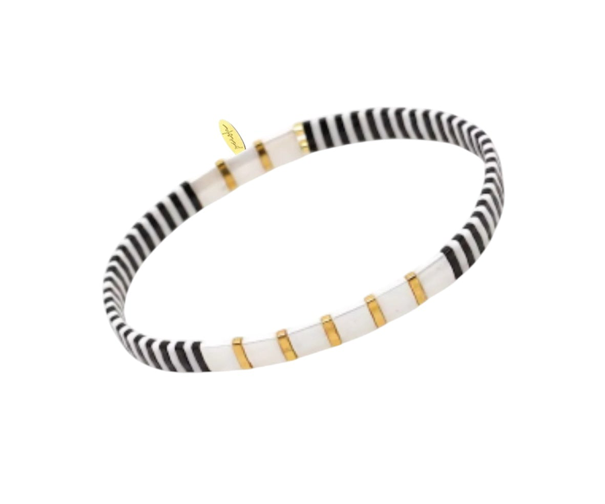 Glass Bead Bracelet- Black/White
