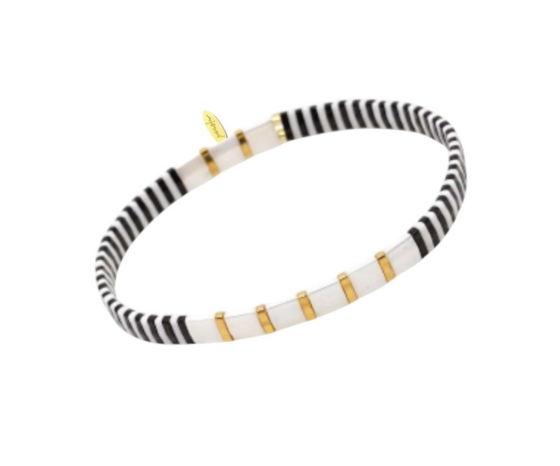 Glass Bead Bracelet- Black/White
