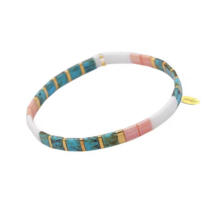Glass Bead Bracelet- Turquoise/Pink