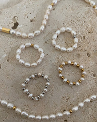 Freshwater pearl stacking ring- multiple beads