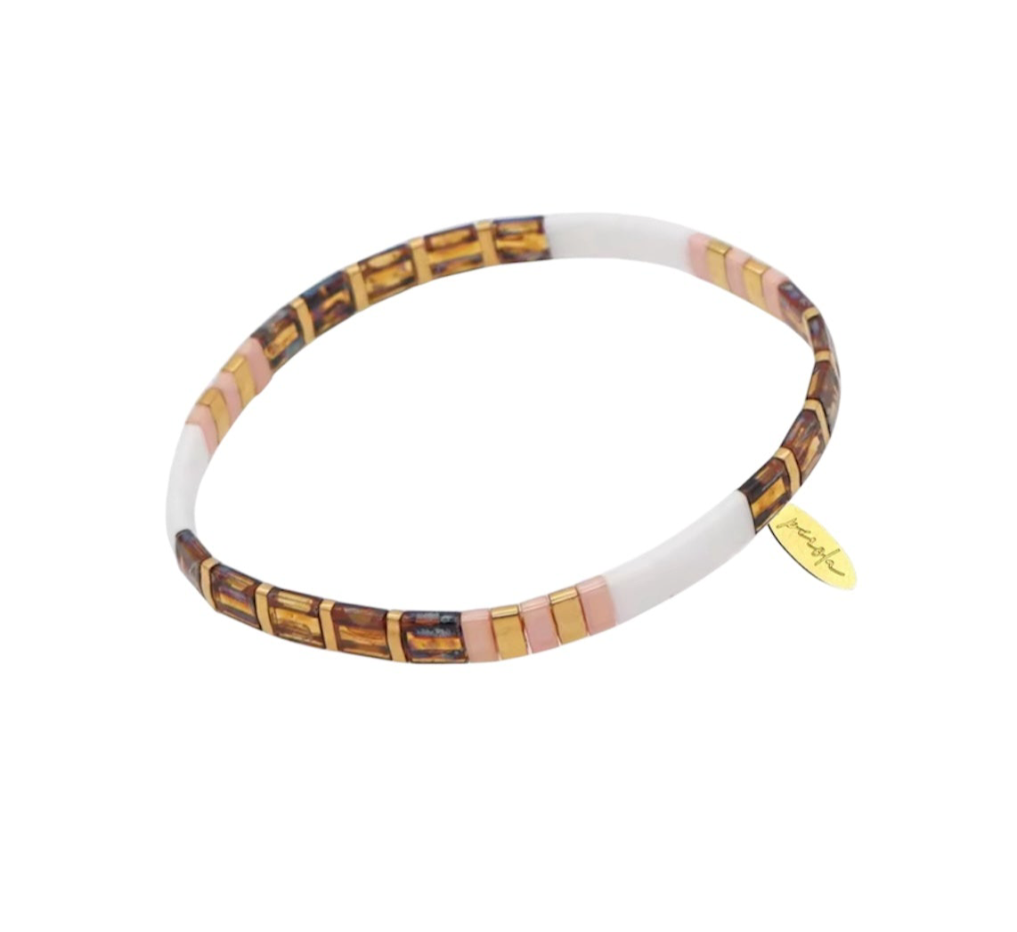 Glass Bead Bracelet-  Burgundy/Pink