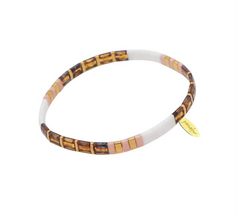 Glass Bead Bracelet-  Burgundy/Pink