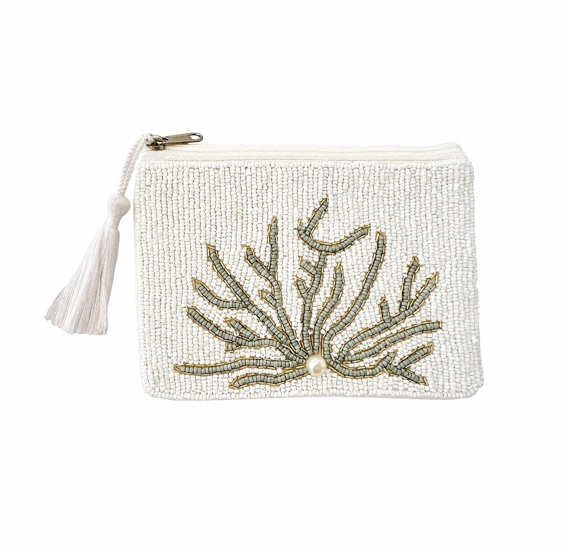 Coral Beaded Pouch