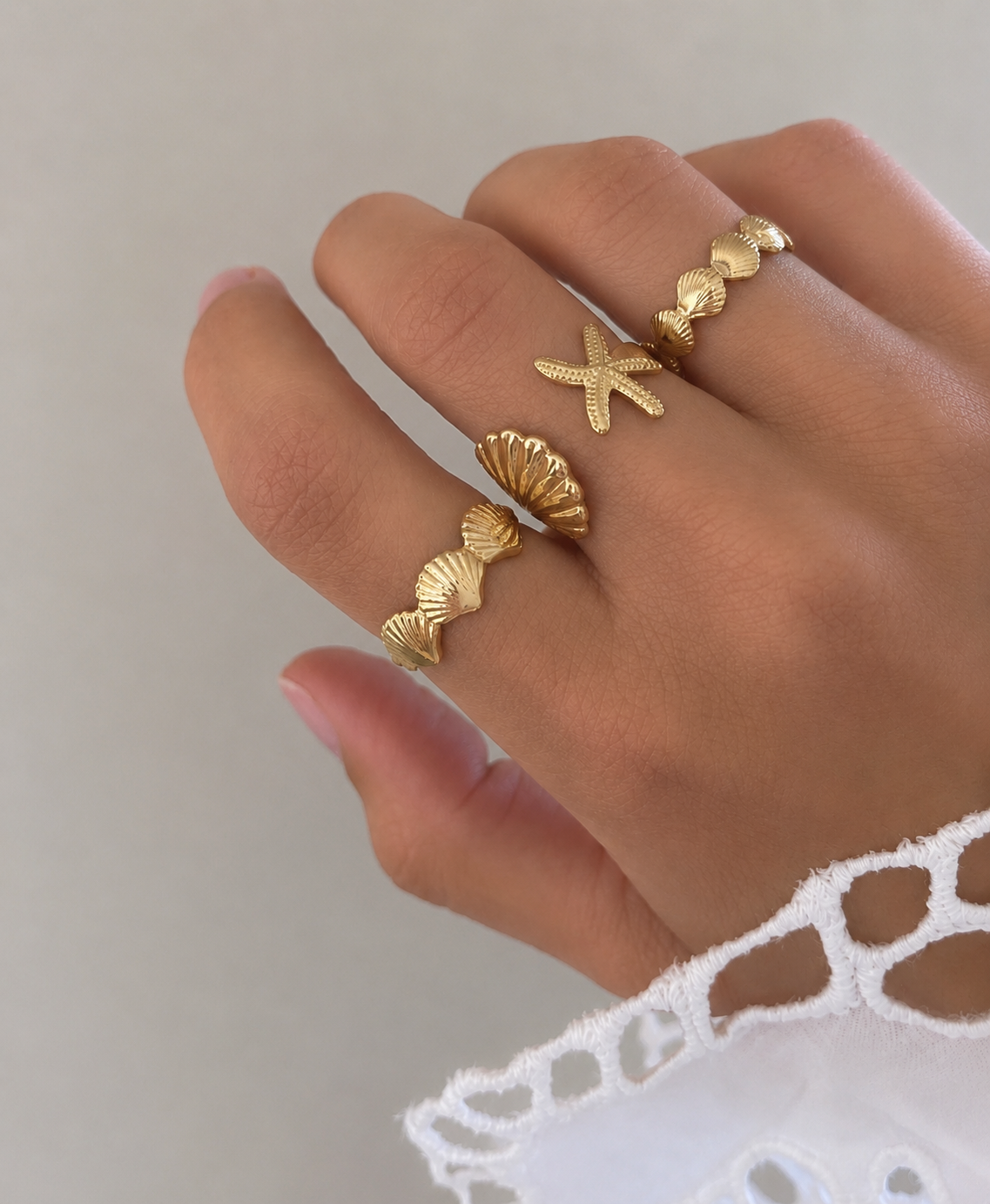 Shell & Starfish Ring- Silver